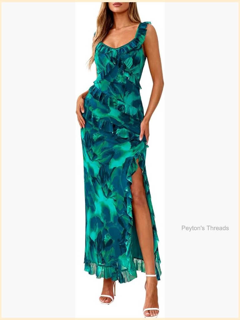 Sleeveless Spaghetti Strap Maxi Dress With Side Slit Mesh Cocktail Dress Beach